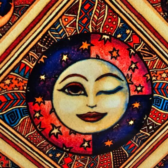 Colorful Retro Boho Sun and Moon Face Coasters Set of 4 - Unique Home Decor - Picture 10 of 10